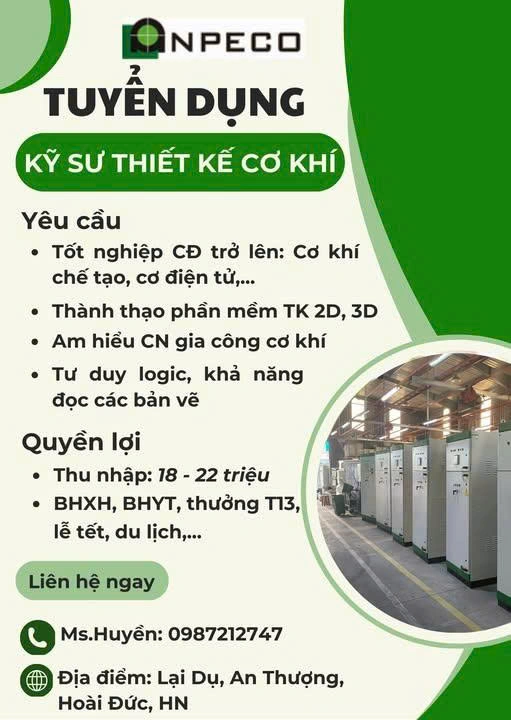 Tuyển Kỹ thuật thiết kế Cơ khí